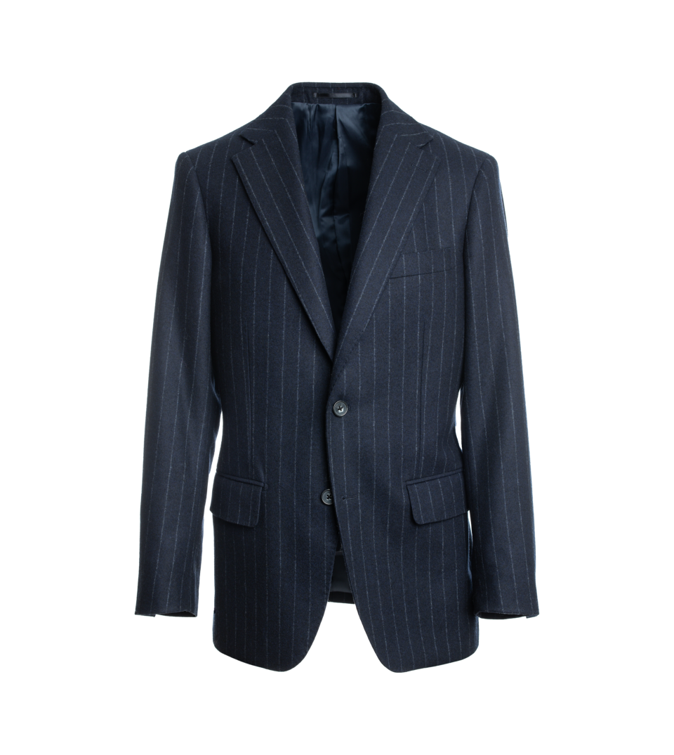 Navy Blue Chalk Stripe Flannel Suit Jacket - He Spoke Style Shop