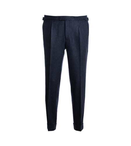 Navy Blue Flannel Narrow Chalk Stripe Pants - He Spoke Style Shop