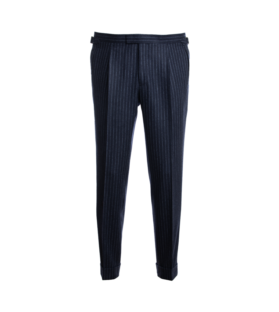 Navy Blue Flannel Narrow Chalk Stripe Pants | He Spoke Style