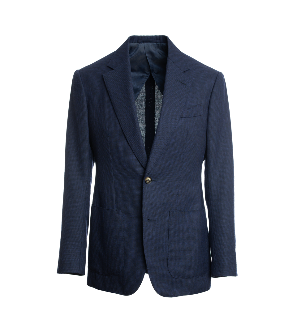 Navy Blue Hopsack Suit | He Spoke Style