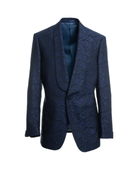 Navy Floral Print Paisley Shawl Collar Dinner Jacket - Custom Fit by He Spoke Style Shop