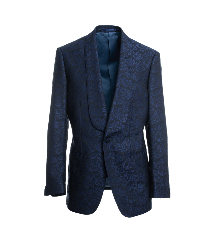 Navy Floral Print Shawl Collar Dinner Jacket | He Spoke Style