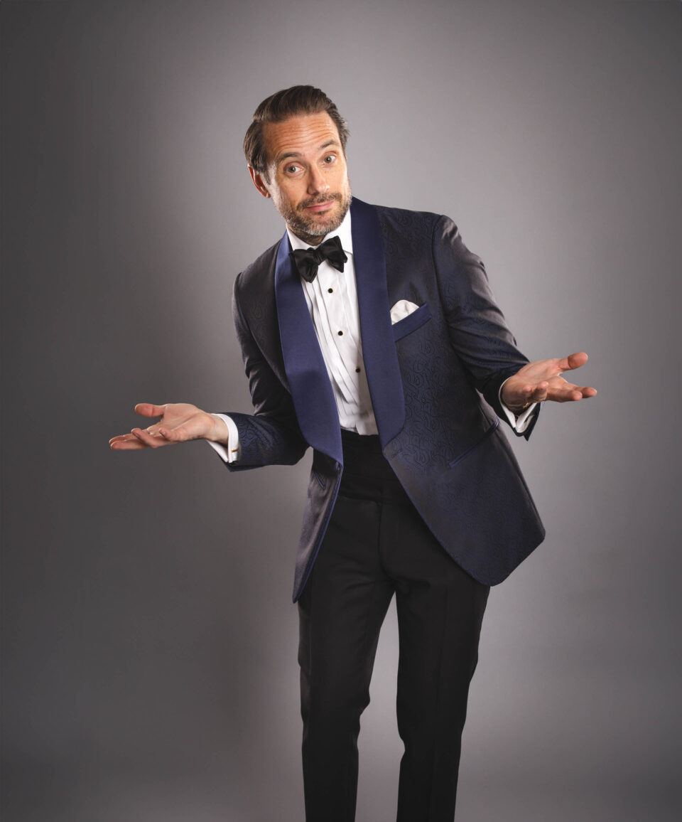 Tailored Blue & Black Jacquard Dinner Jacket – Perfect for Creative Black-Tie Events