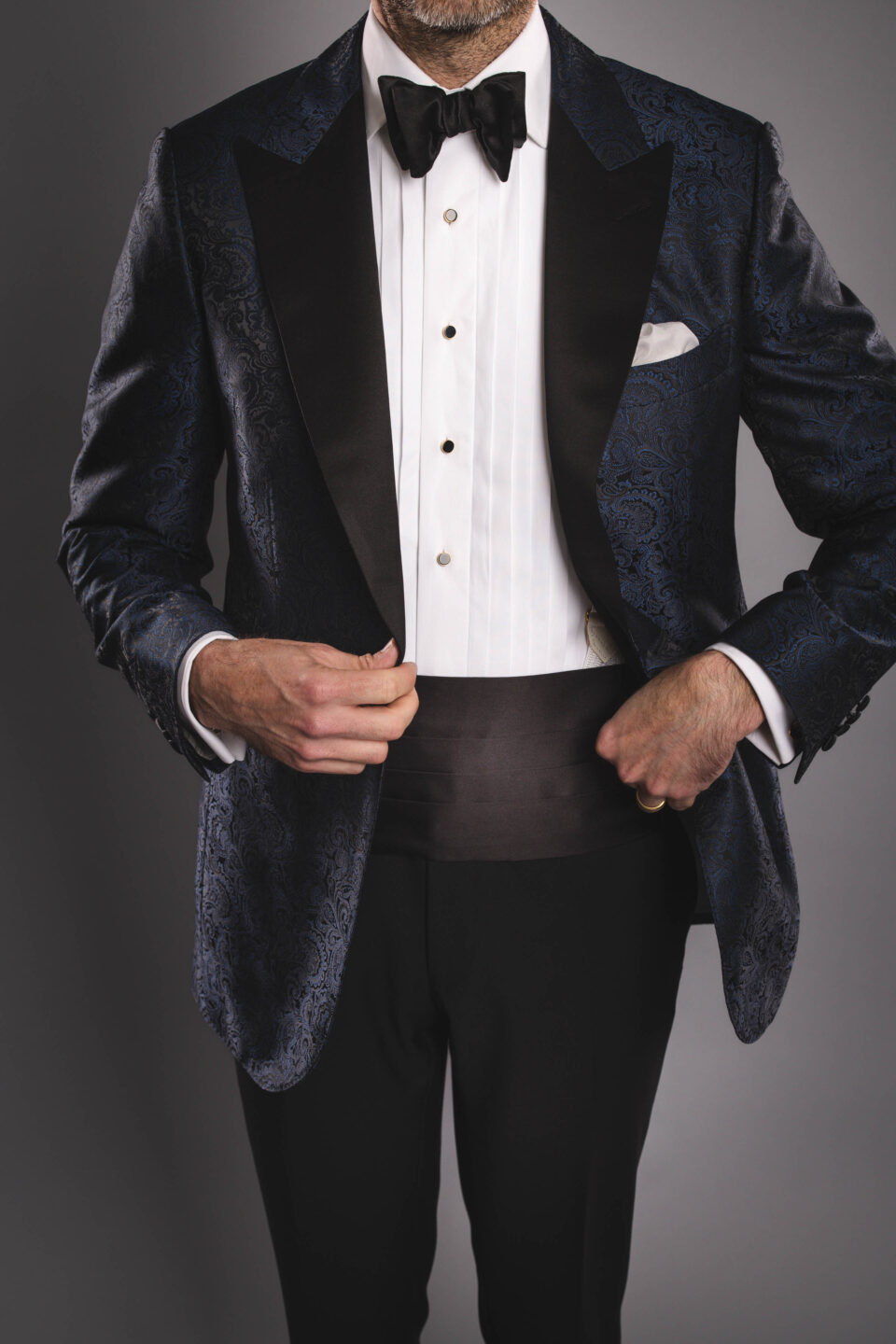 Navy Jacquard Peaked Lapel Dinner Jacket – Custom Fit by He Spoke Style