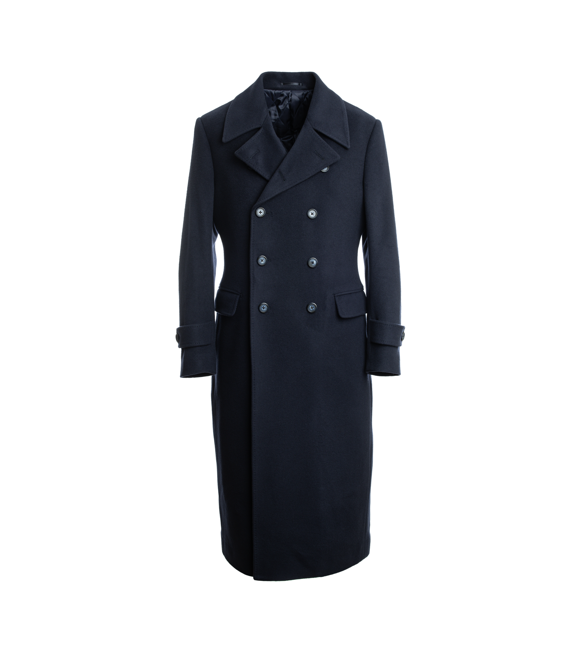 Dark Navy Blue Solid Wool/Cashmere Blend Greatcoat | He Spoke Style