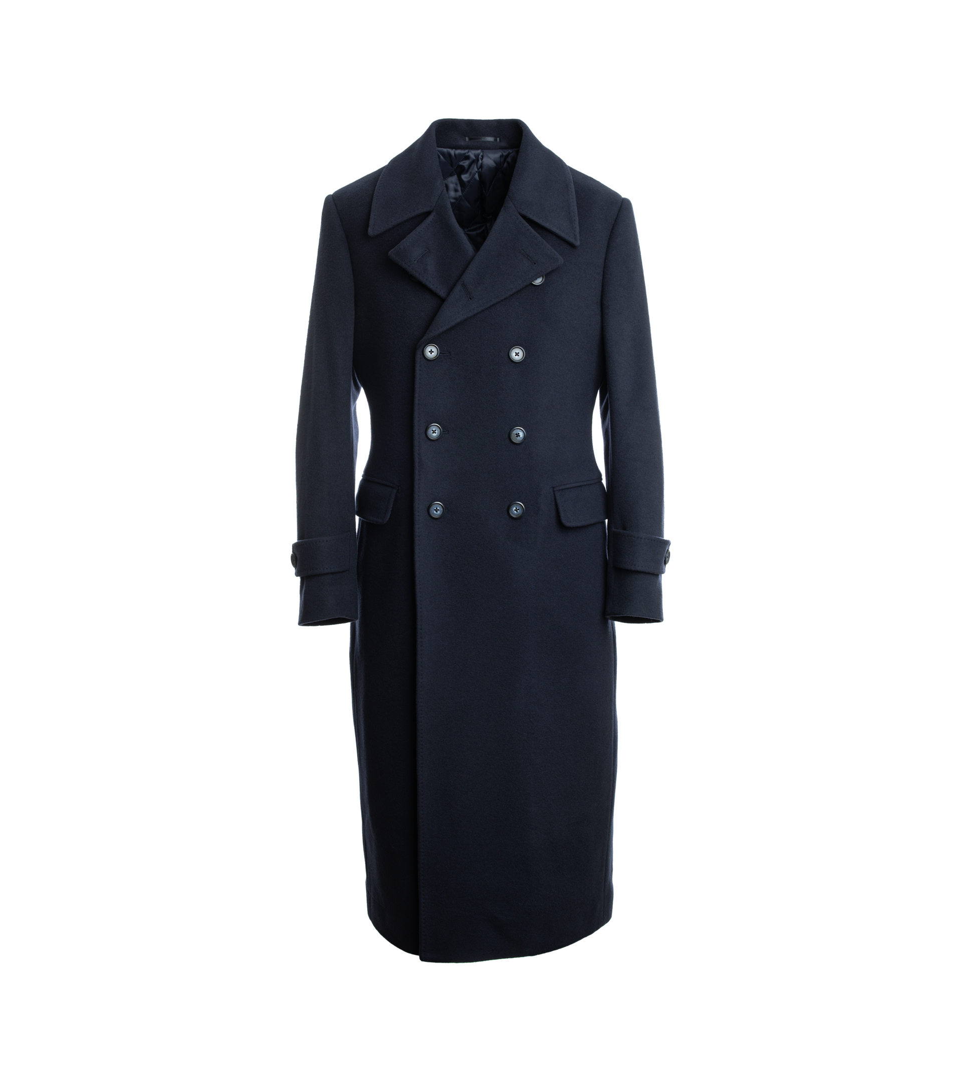 Dark Navy Blue Solid Wool/Cashmere Blend Greatcoat | He Spoke Style