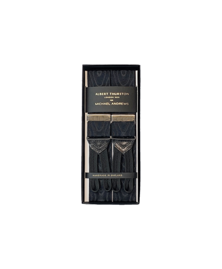 Albert Thurston Black Moire Suspenders With Silver Hardware - He Spoke Style Shop