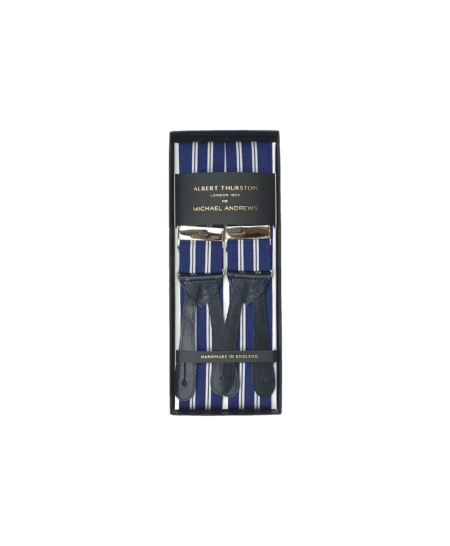 Albert Thurston Blue & White Rep Stripe Suspenders - He Spoke Style Shop