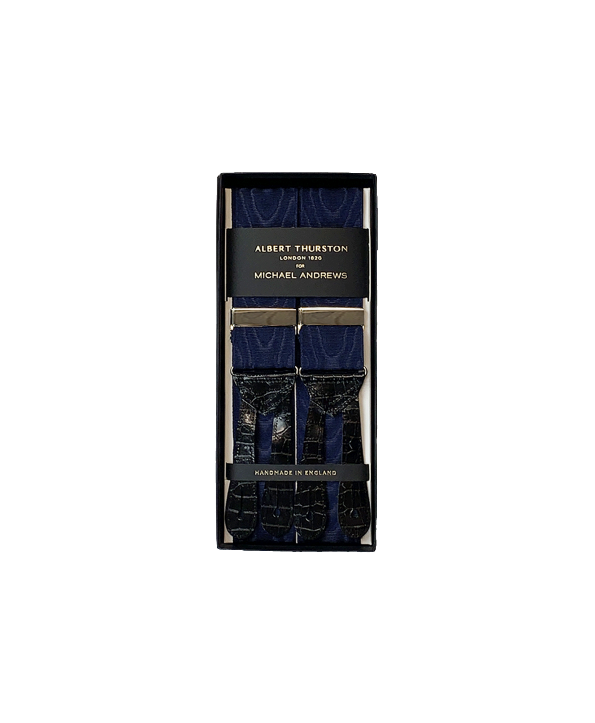 Albert Thurston Trouser Braces - Navy Blue Moiré with Navy Leather