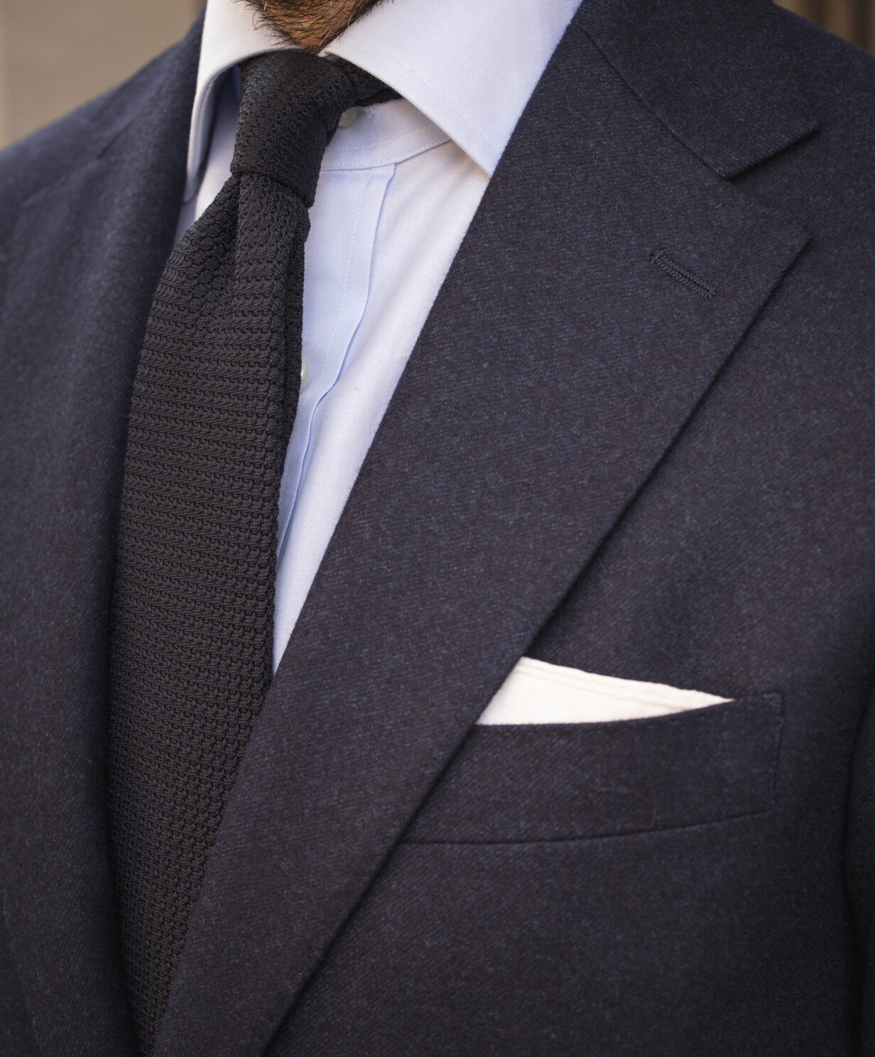 Navy Blue Flannel Suit with Blue Shirt and Tie | He Spoke Style