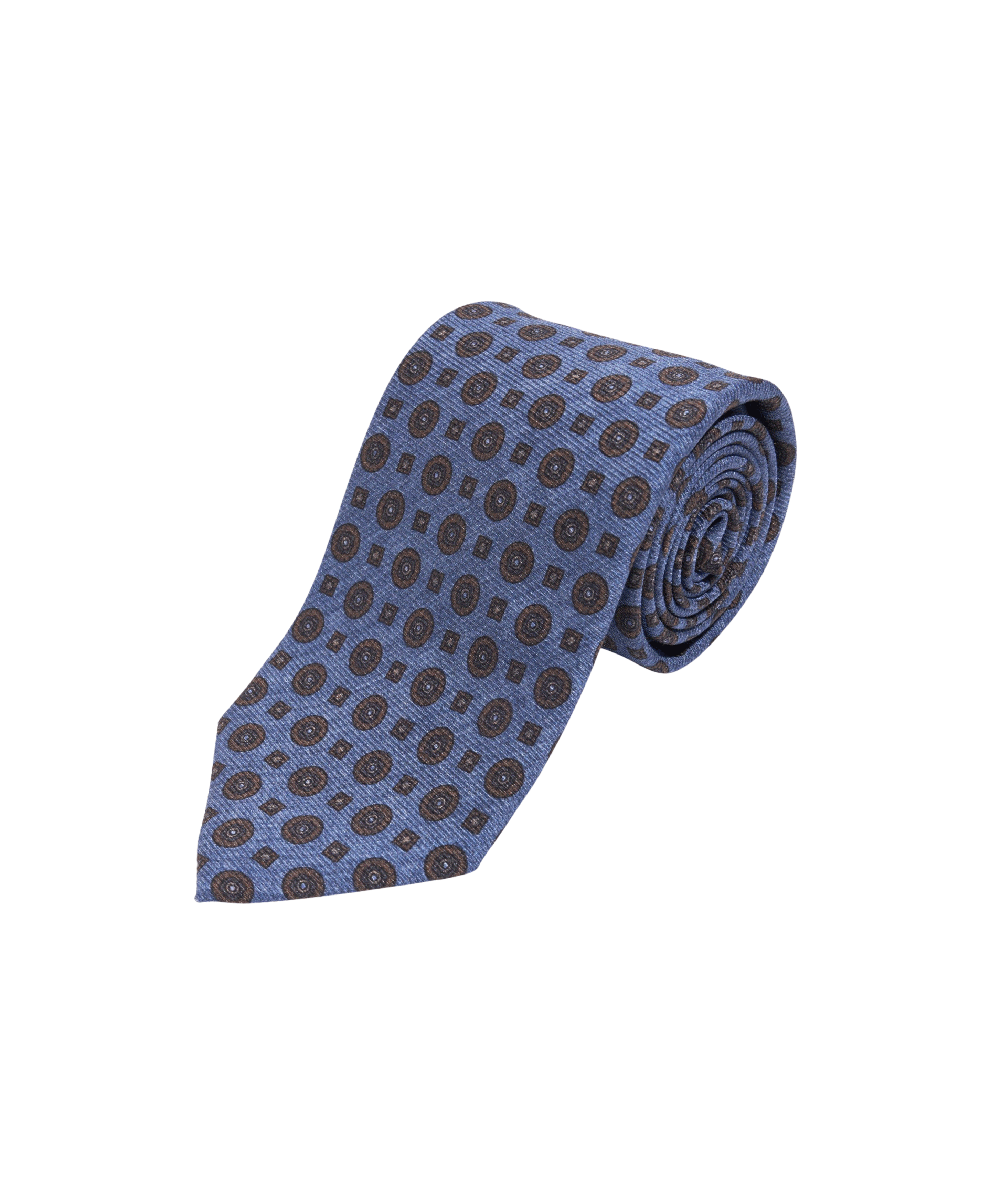 Wool Print Tie in Brown/Blue/Red Medallion