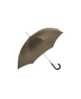 Passotti Ombrelli Brown, Beige Double Stripe Umbrella With Brown Stitched Leather Handle - He Spoke Style Shop