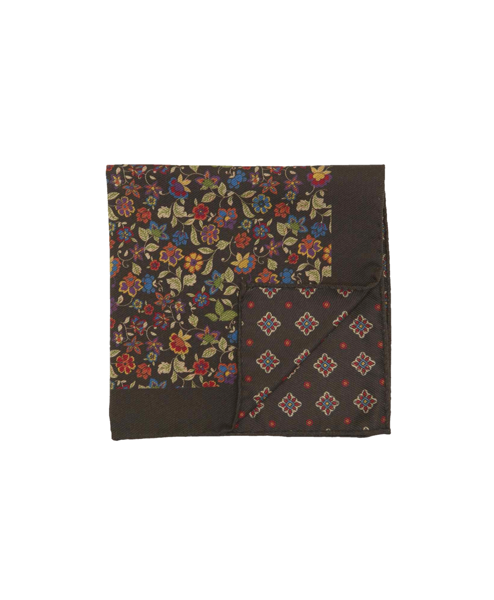 Brown Double Sided Multicolor Floral and Medallions Pocket Square | He ...