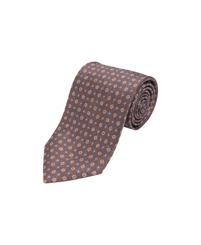 Brown With Blue And Tan Medallion Silk Necktie | He Spoke Style