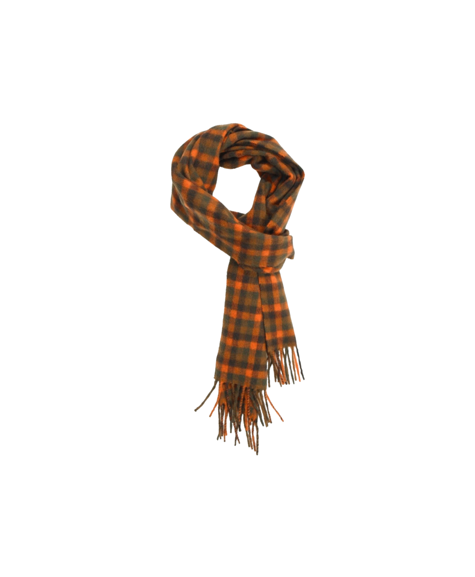 Chocolate Crocket Bright Orange Shepherd Check Cashmere Scarf - He Spoke Style Shop