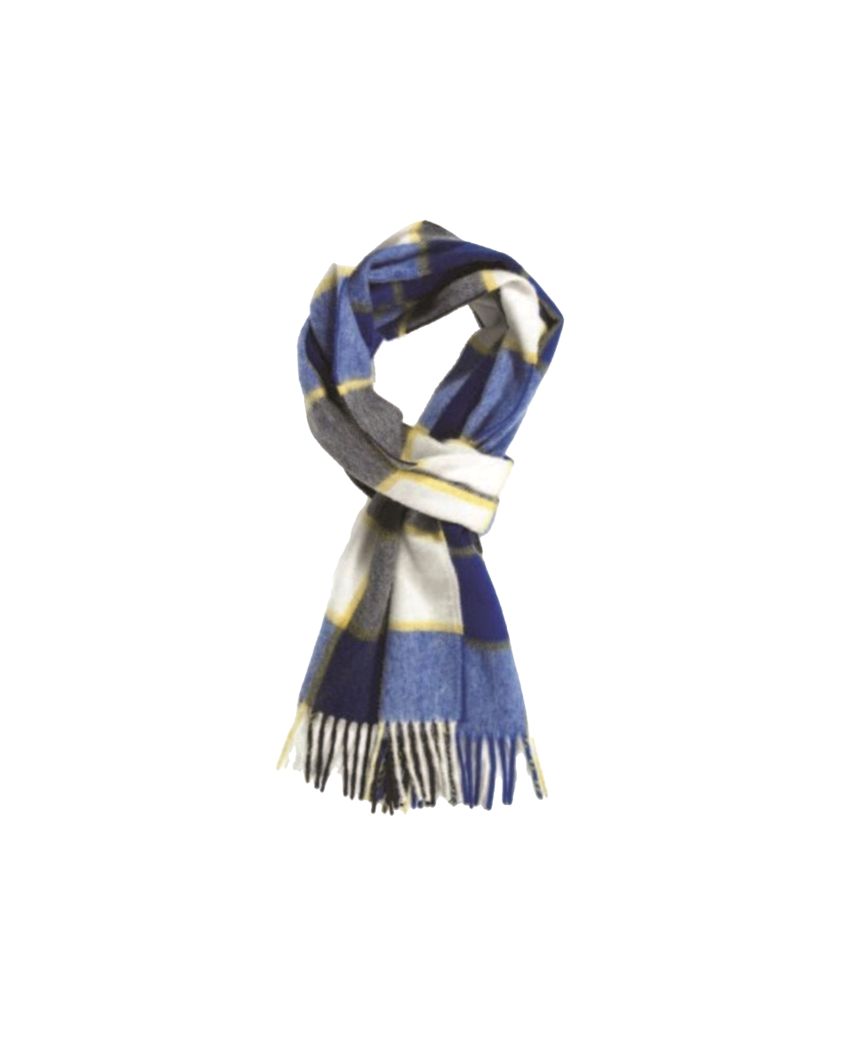 Cobalt White Yellow Framed Buffalo Check Cashmere Scarf - He Spoke Style Shop