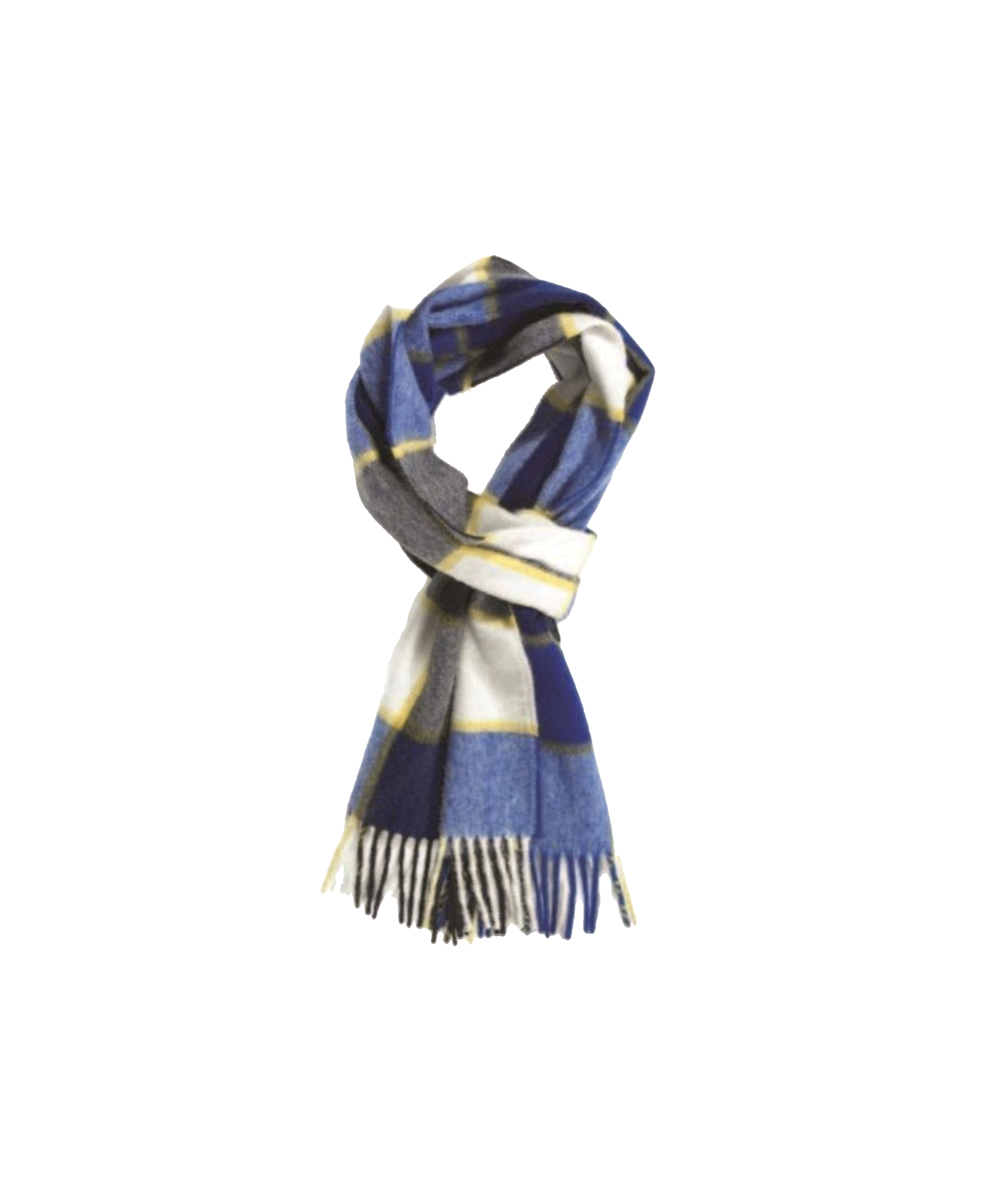 Cobalt White Yellow Framed Buffalo Check Cashmere Scarf | He