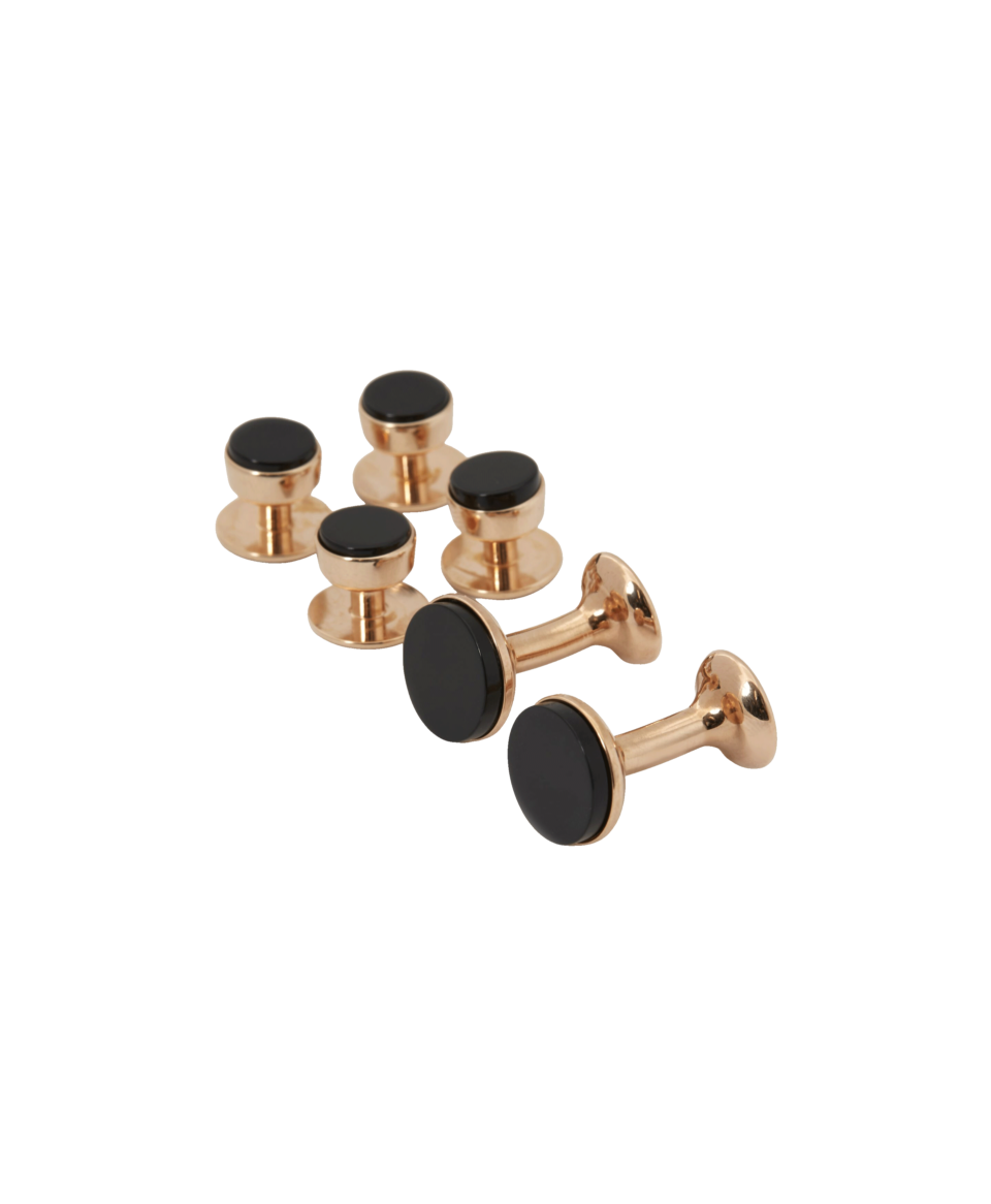 Codis Maya Onyx Stud and Cufflink Set in Rose Gold – Handmade in England