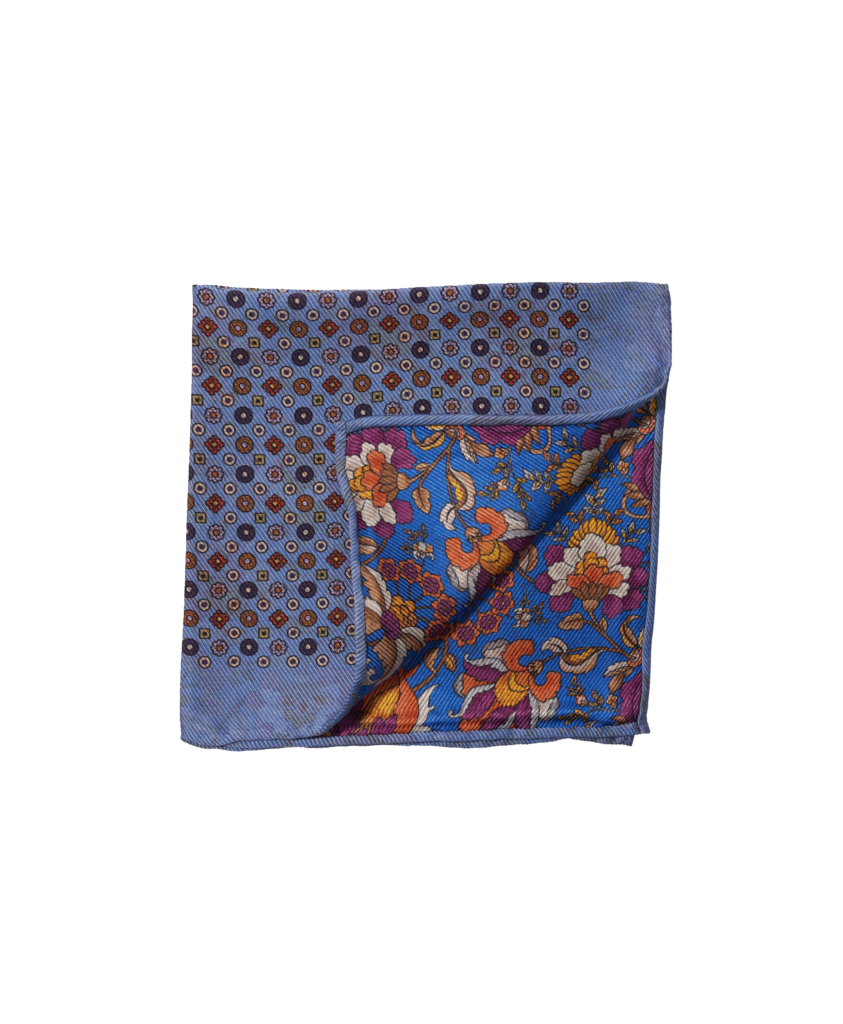 Light Blue Medallion and Floral Print Double Sided Pocket Square | He ...