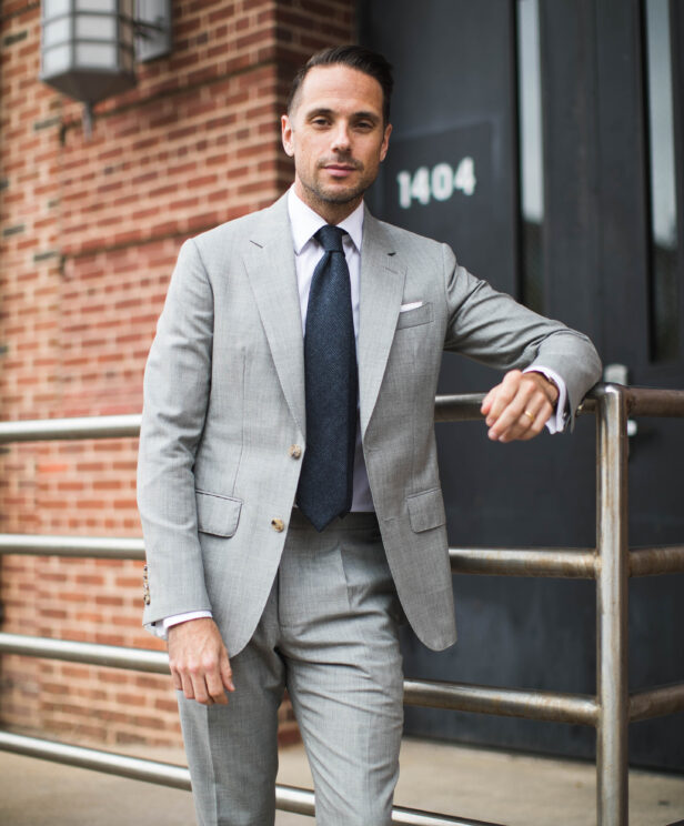 Light Gray Fresco Suit with Black Shoes | He Spoke Style