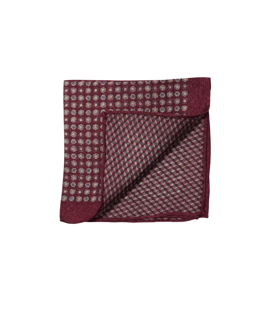 Maroon, Grey & Ivory Medallion & Cubes Double Sided Pocket Square | He ...