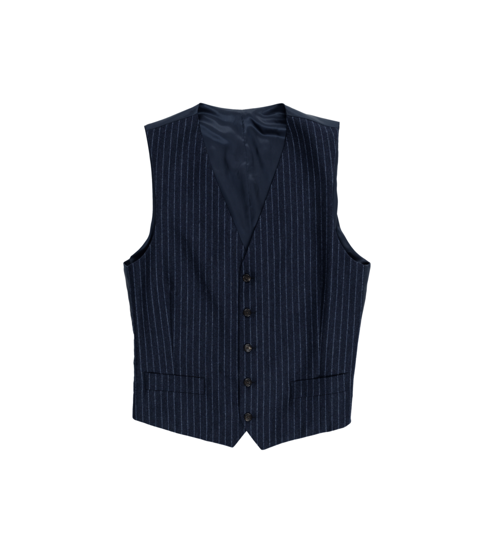 Navy Blue Flannel Narrow Chalk Stripe Vest - He Spoke Style Shop