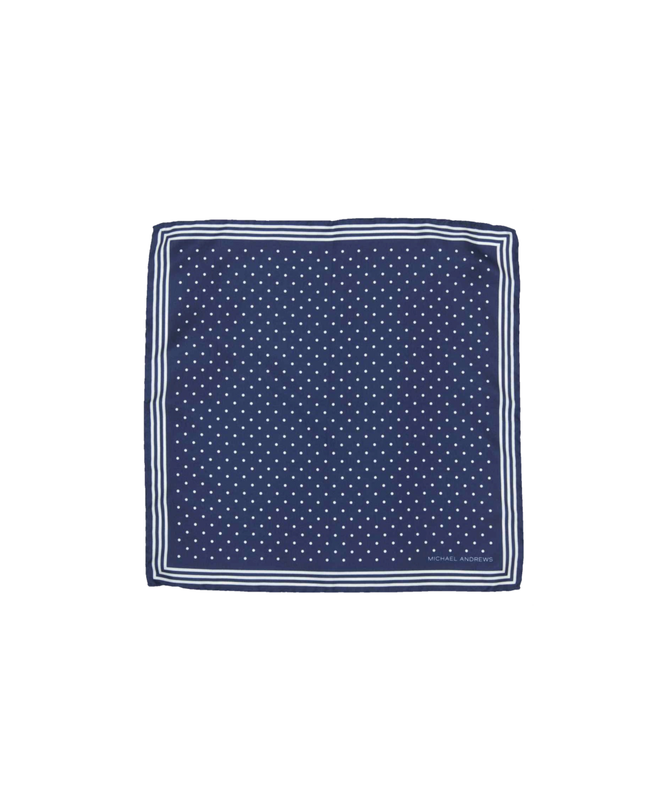 Navy Pocket Square with Classic White Polka Dots and Striped Border ...
