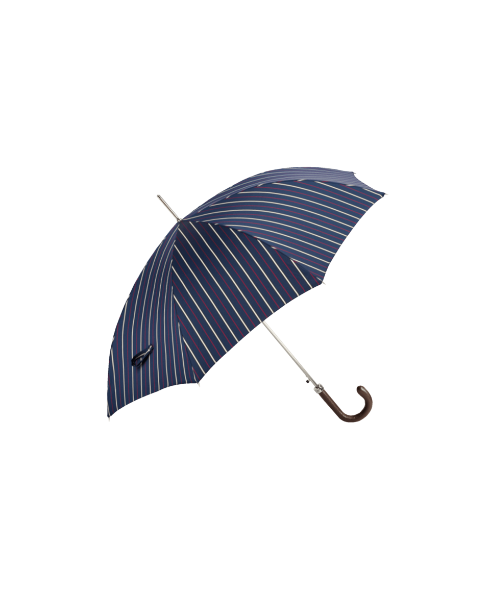 Passotti Ombrelli Navy, Red & White Stripe Umbrella With Brown Padded Leather Handle - He Spoke Style Shop