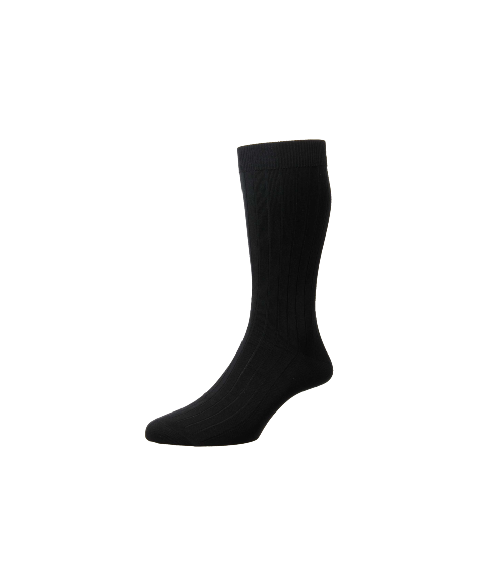 Pantherella Pembrey Sea Island Cotton Mid-Calf Socks - Black - He Spoke Style Shop