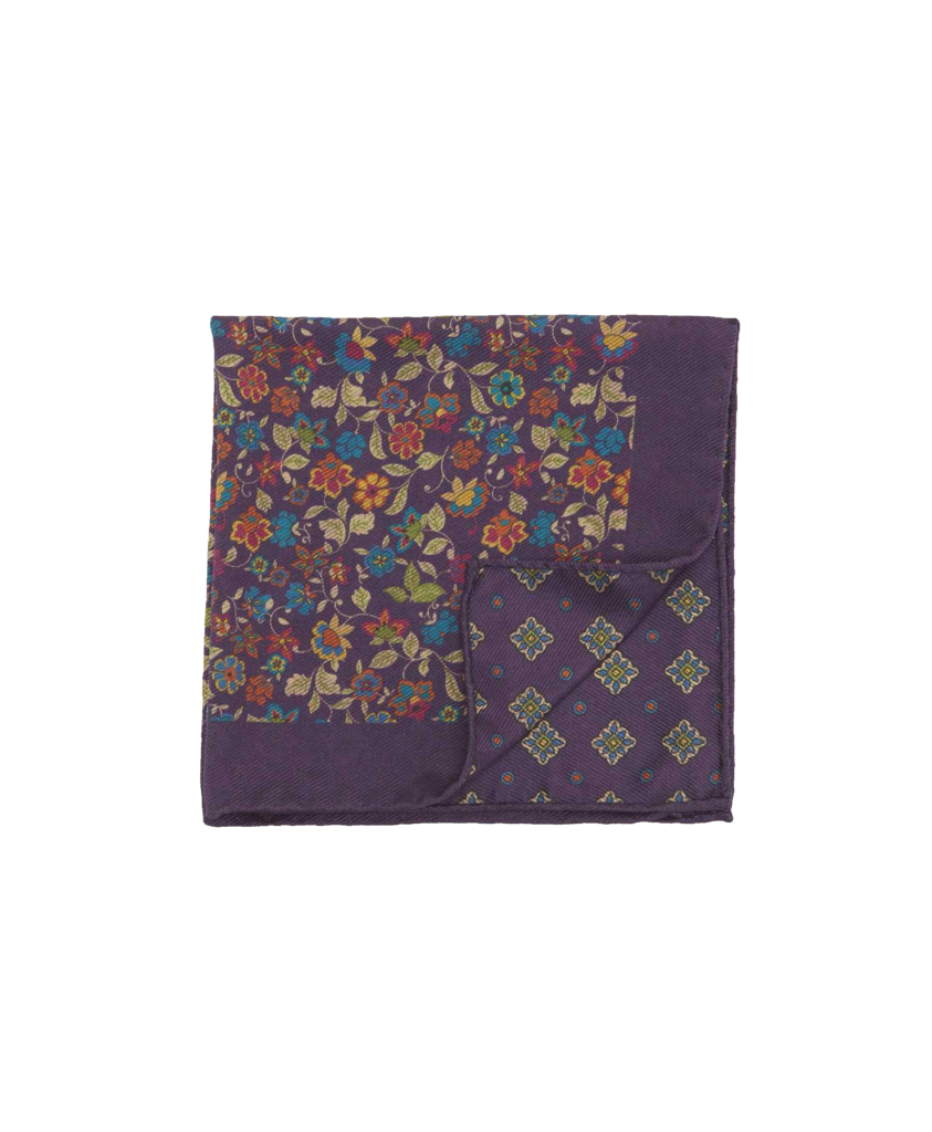 Purple Double Sided Multicolor Floral and Medallions Pocket Square | He ...