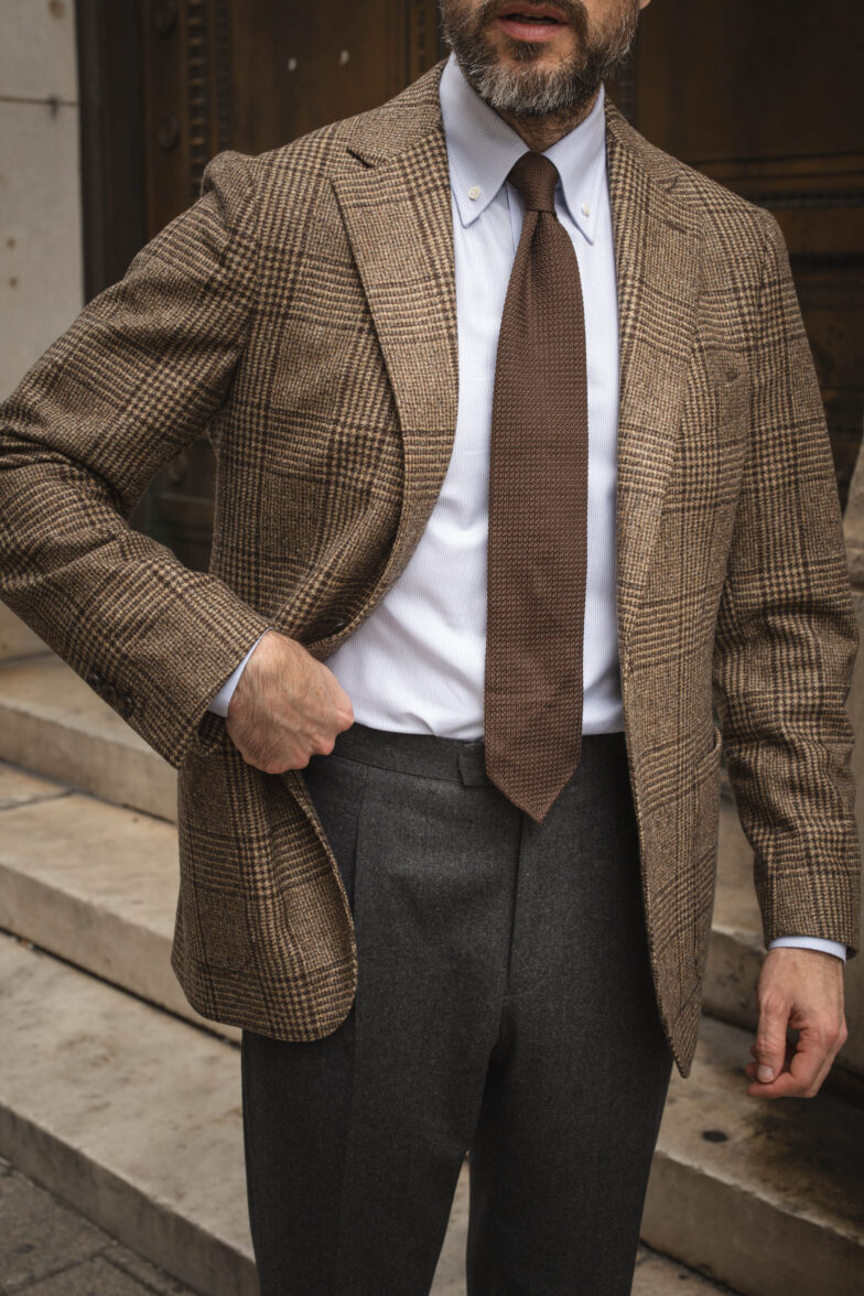 The He Spoke Style Brown Glen Plaid Flannel Sport Coat for Men He