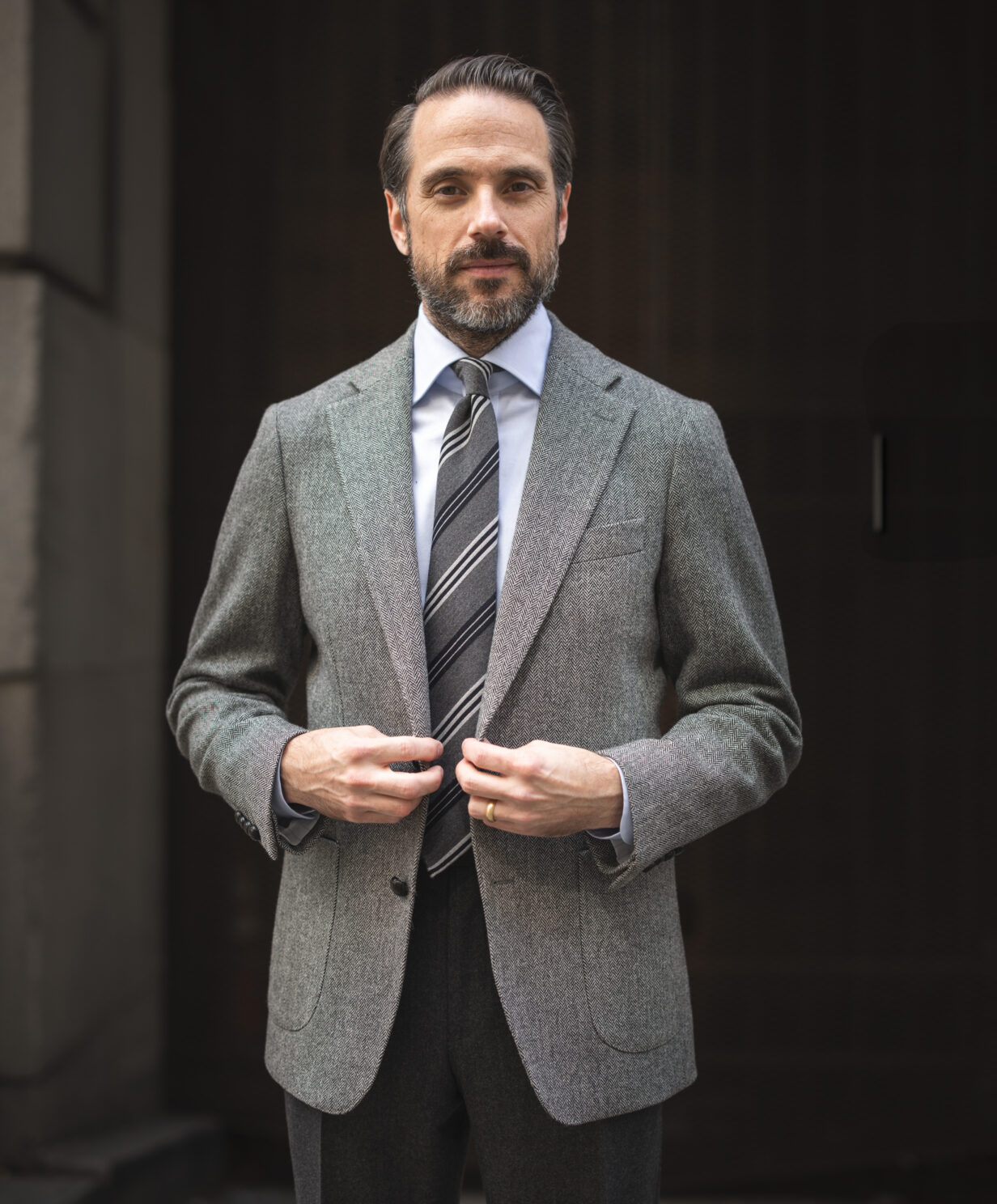 Gray Tweed Sport Coat Business Casual Outfit With Tie | He Spoke Style