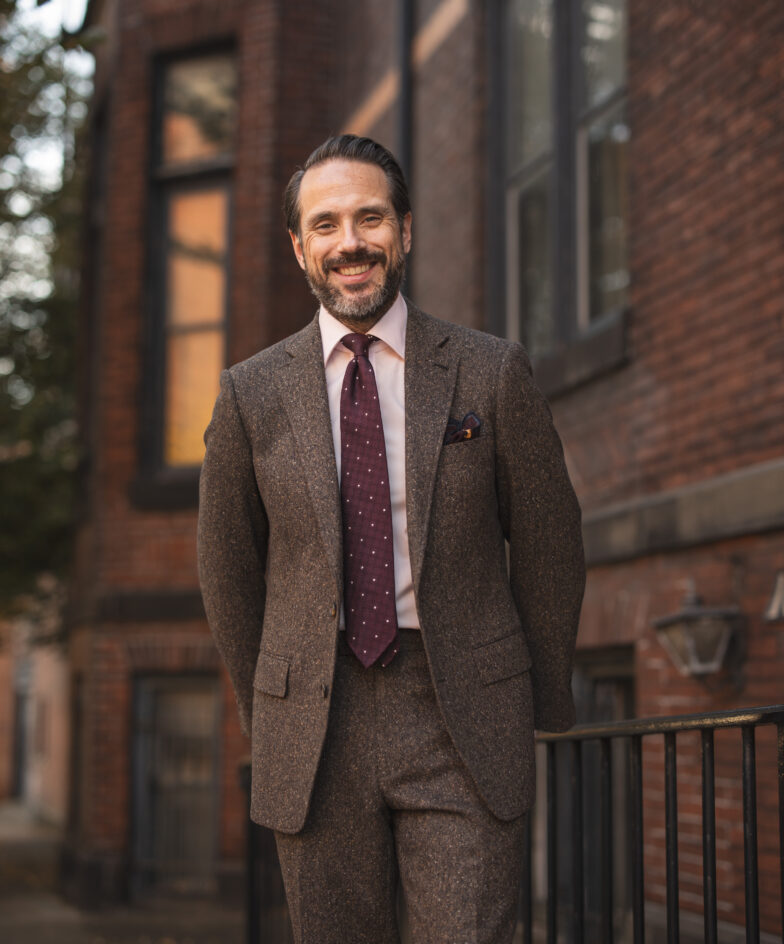 Brown Donegal Tweed Suit With Pink Shirt Outfit Idea | He Spoke Style