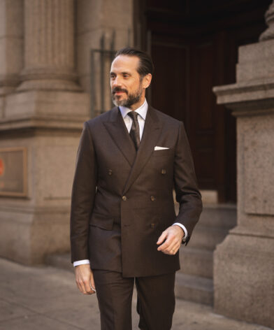 Brown Double-Breasted Suit Monochromatic Business Outfit Idea | He