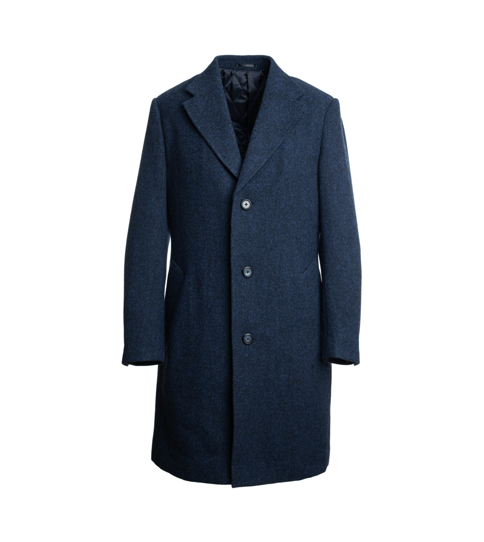 Navy Blue Herringbone Car Coat | He Spoke Style