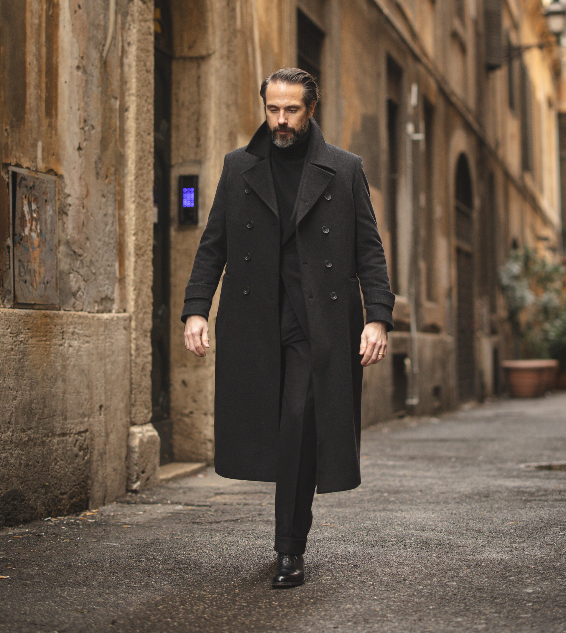 Charcoal Grey Wool/Cashmere Blend Greatcoat