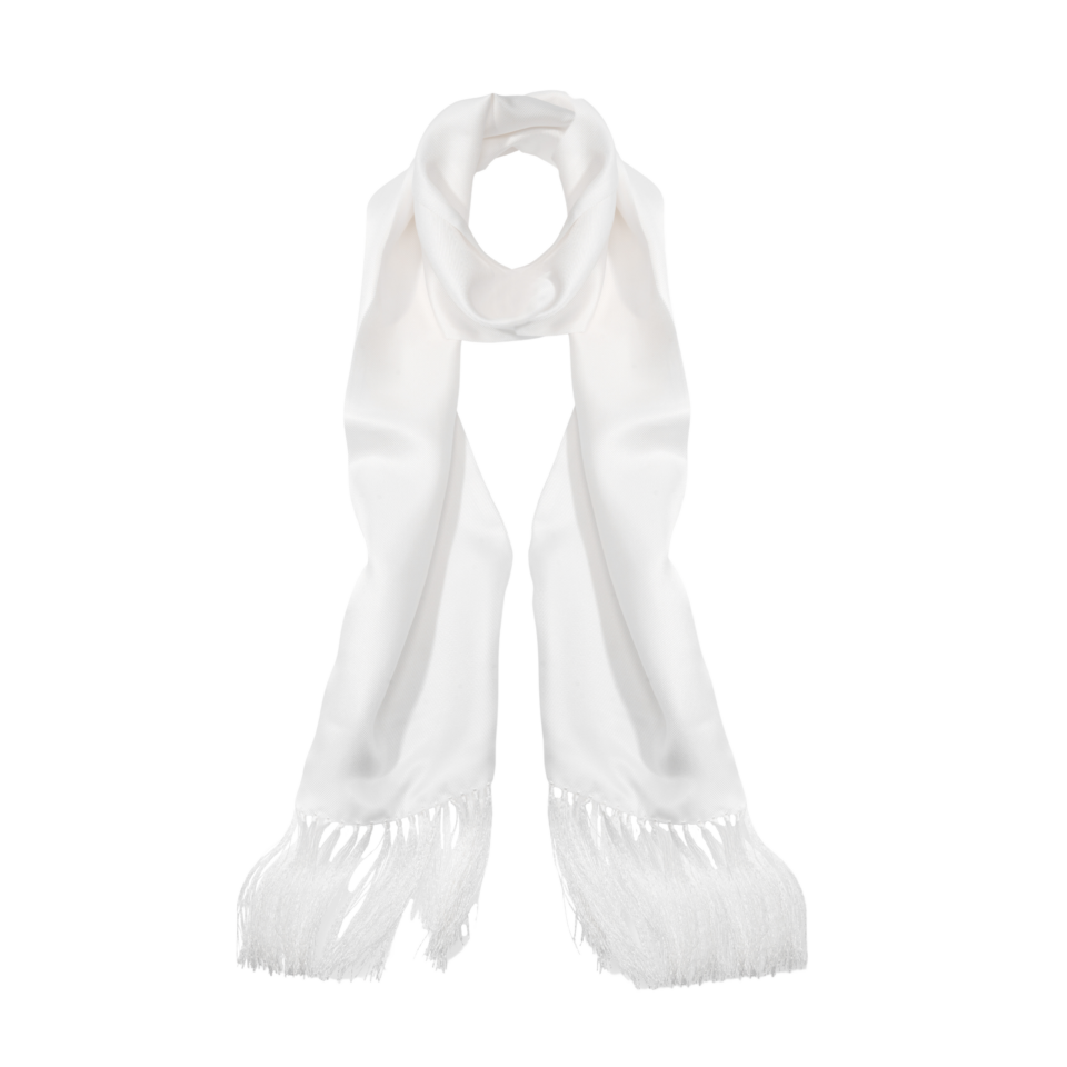 White Silk Opera Scarf with Hand-Knotted Fringe – Handmade in Como, Italy