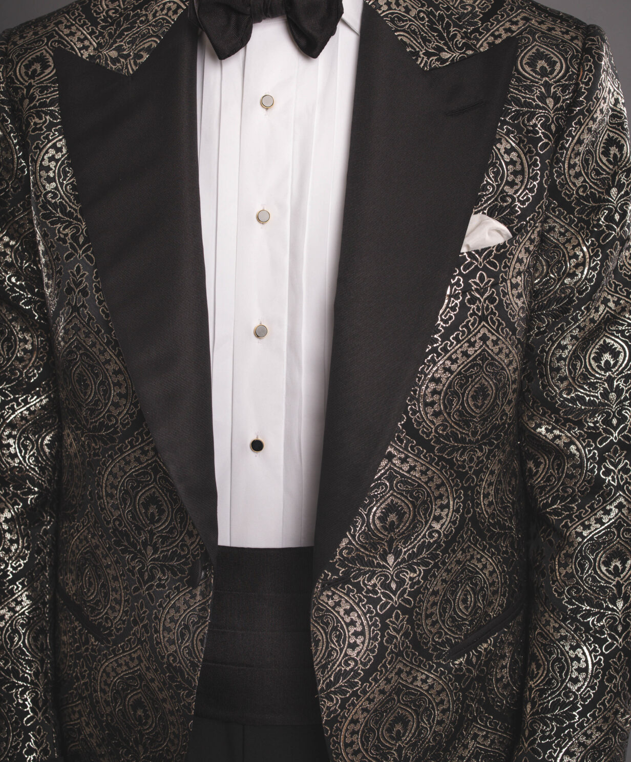 Black & Gold Jacquard Dinner Jacket Formal Outfit Idea | He Spoke Style