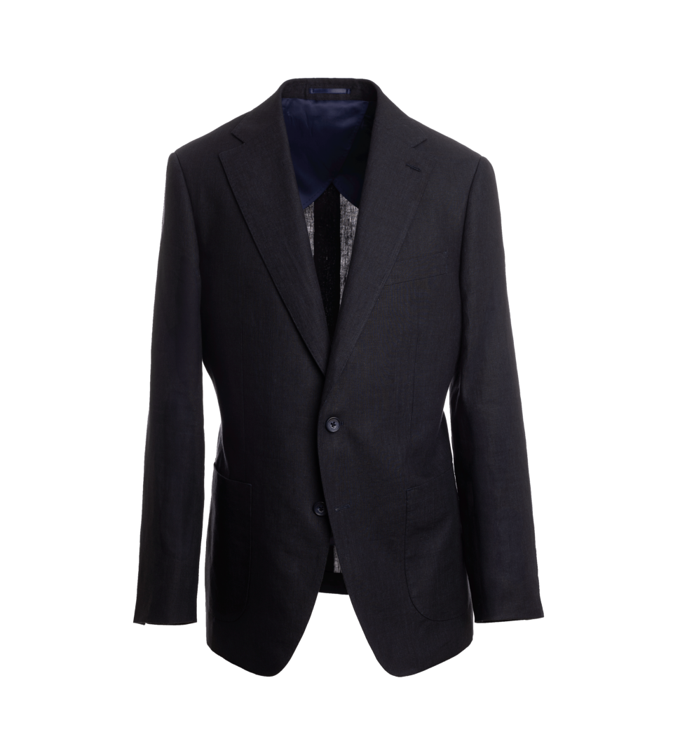 Navy Blue Linen Suit Jacket – Custom Fit by He Spoke Style
