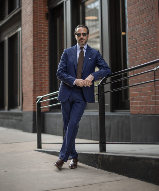 Business outfit idea for men with a royal blue suit