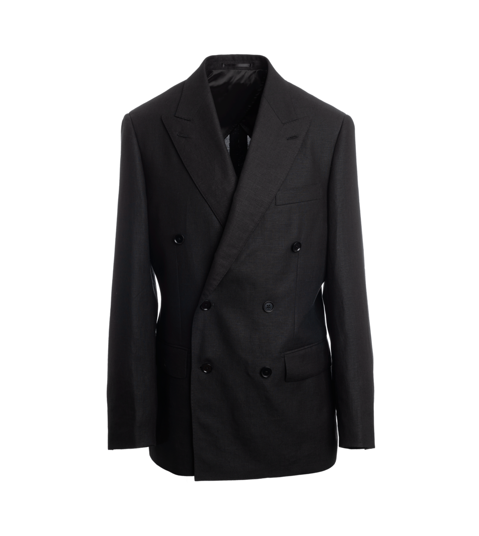 Black Double-Breasted Linen Suit Jacket – Custom Fit by He Spoke Style