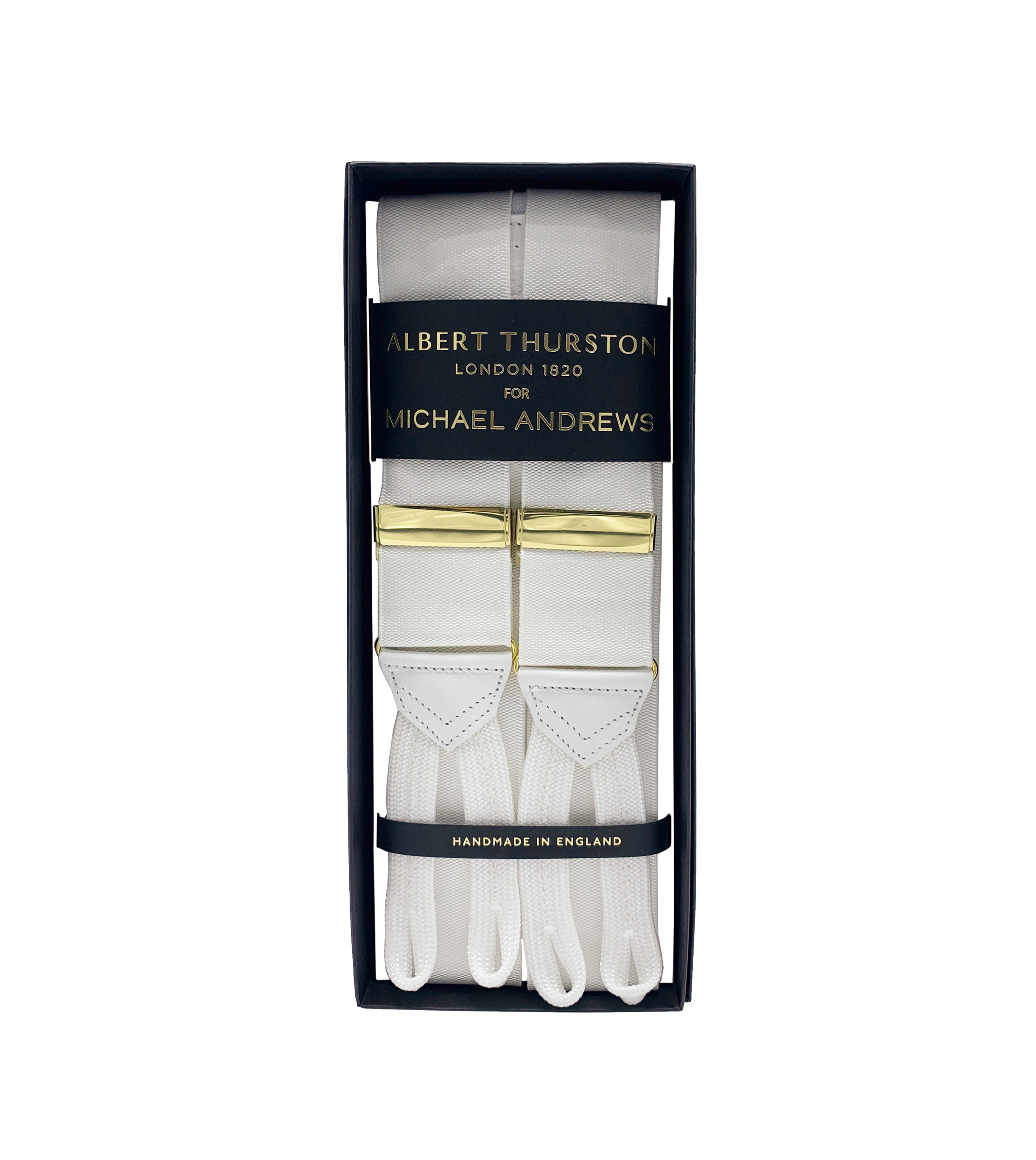 White Suspenders with Gold Hardware | Handcrafted Luxury