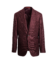 Aubergine bamboo sport coat with notch lapels and a burgundy lining, on an invisible form