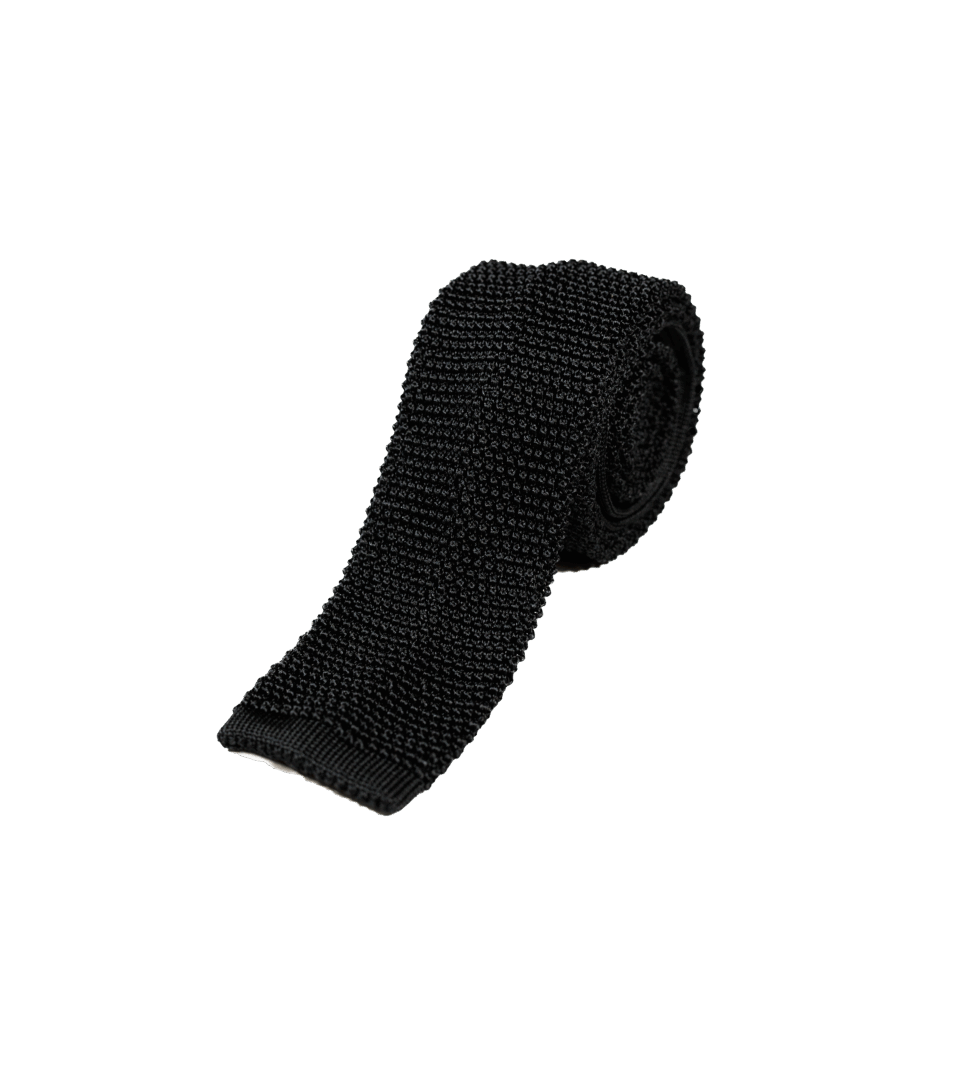 Black Silk Knit Tie w/ Square End