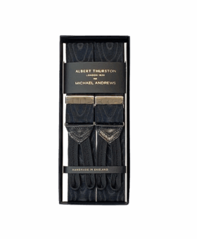 Albert Thurston Black Moire Suspenders with Silver Hardware